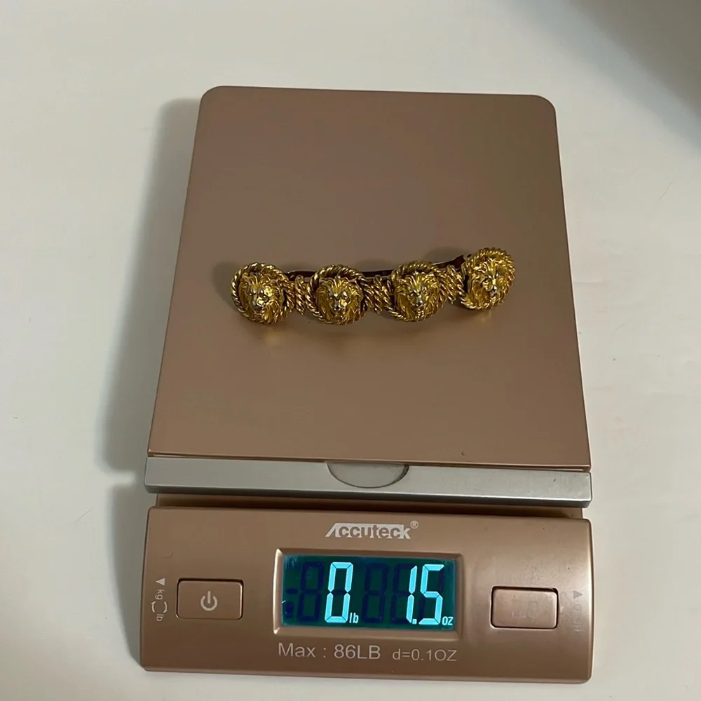 Vintage hair clip gold tone lion face design made in France use for thick hair